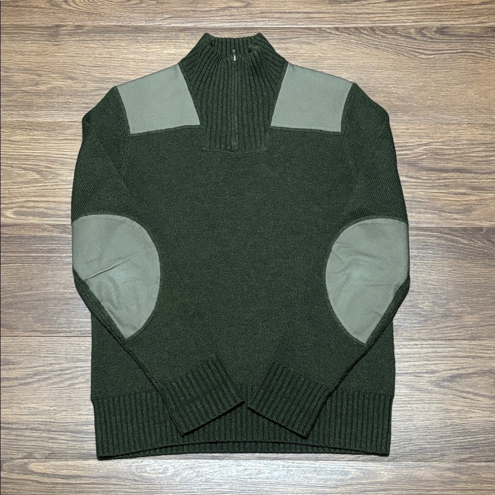 Patagonia Olive Green Half Zip Sweater Elbow Patch Mens M Pullover